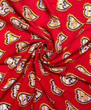 Crimson Red Object Printed Rayon Fabric