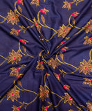 Navy Blue Floral Printed Rayon Fabric