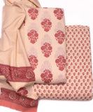 Cream Floral Print Printed Cotton Suit