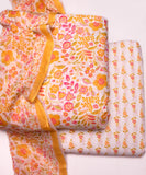 Off White Floral Print Printed Cotton Suit