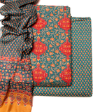 Turquoise Printed Cotton Suit Set