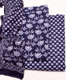 Navy Blue Printed Cotton Suit Set