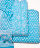 Light Blue Printed Cotton Suit Set