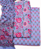 Light Blue Printed Cotton Suit Set