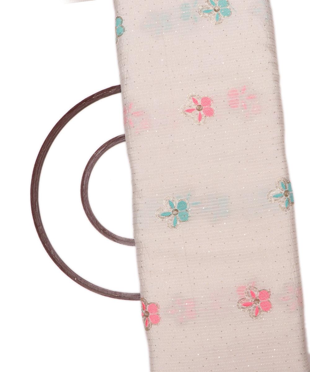 White Colour Dyeable Pure Chinon Floral Embroidery Fabric - Fabric Dekho