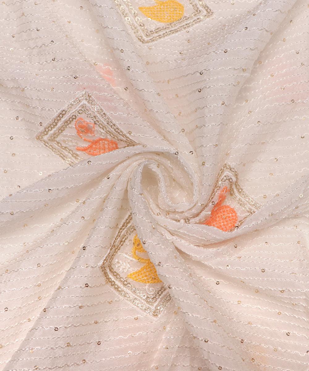 White Colour Dyeable Pure Chinon Embroidery Fabric - Fabric Dekho