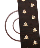 Black Maroon Zari Embroidery Malbari Raw Silk Fabric ( 1.20 )