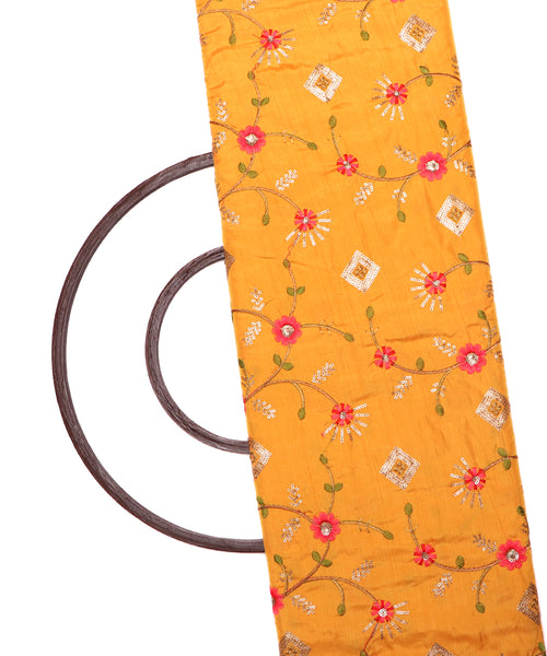 Yellow Colour Floral Design Silk Embroidery Fabric ( 1.50 Meter )
