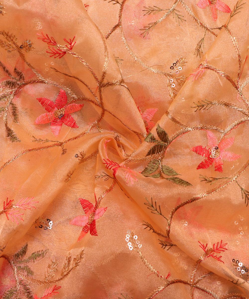 Pure, Embroidered, Floral, Silk Organza Fabric 