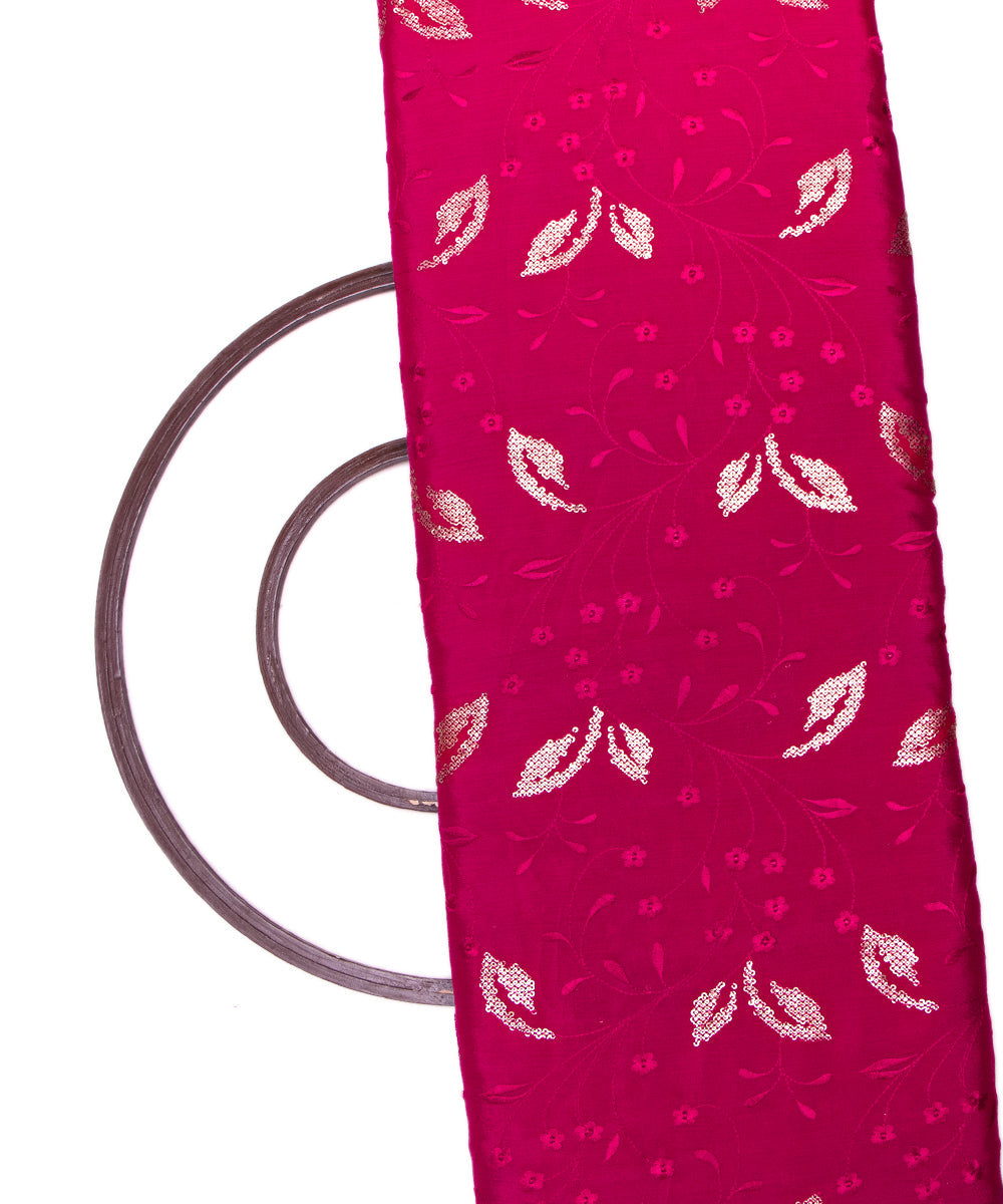 Fuchsia Colour Thread Sequin Embroidery Pure Chinon Silk Fabric