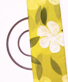 Lemon Yellow Colour Floral Pattern Hand Paint Organza  Fabric