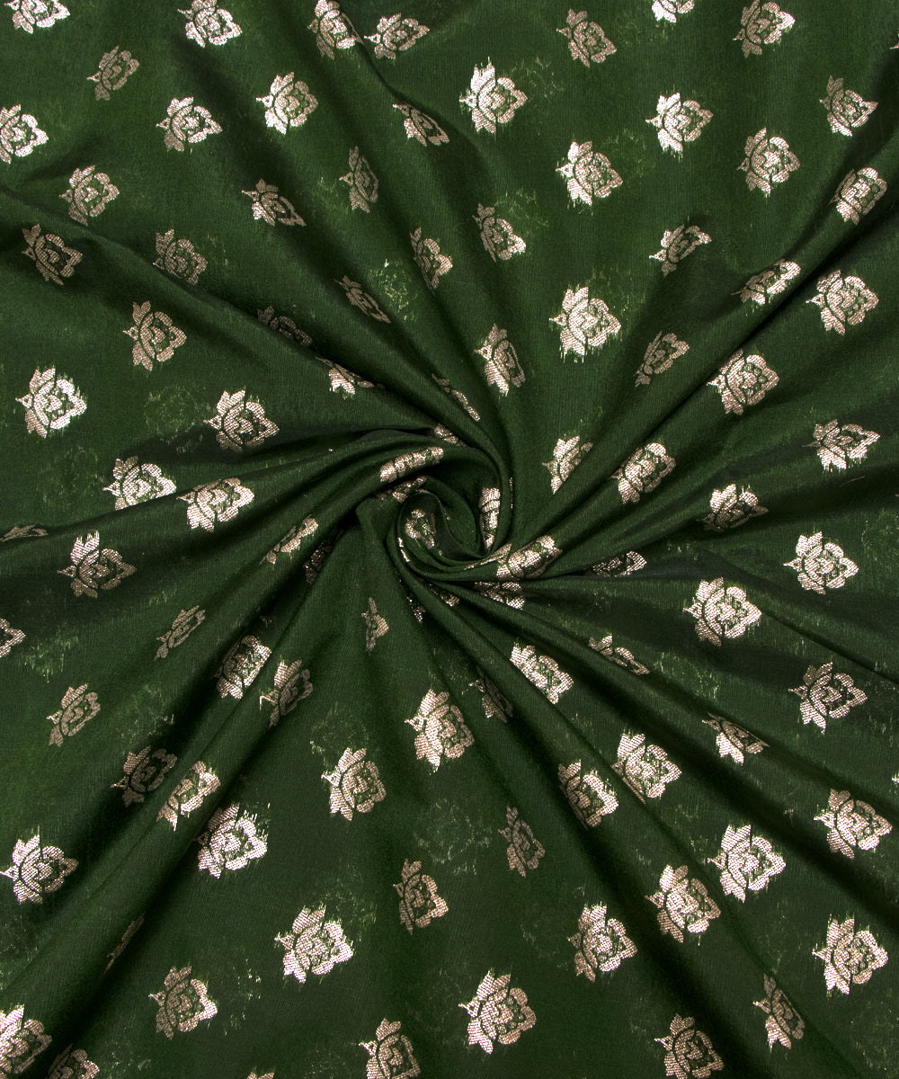 Forest Green Colour Floral Design Chanderi Silk Fabric