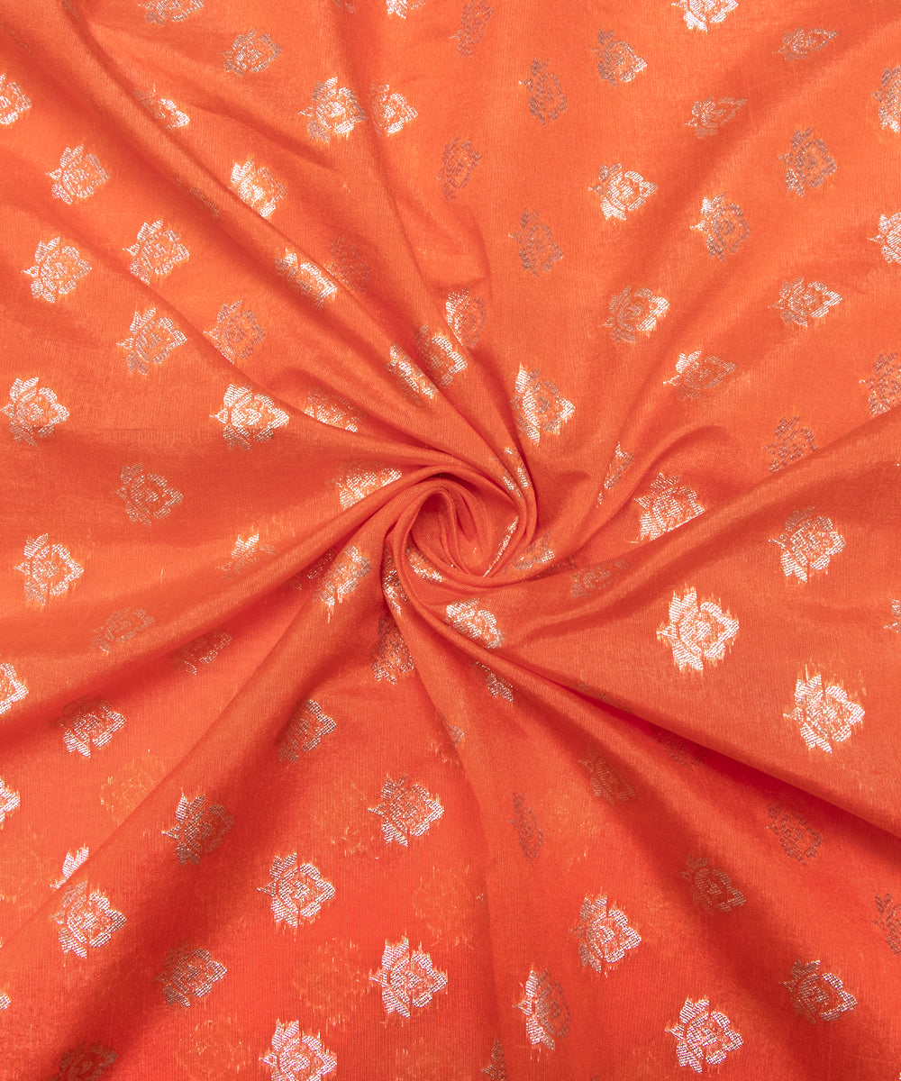 Orange Colour Floral Design Chanderi Silk Fabric