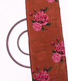 Brown Colour Digital Floral Print Viscose Chinon Silk Fabric