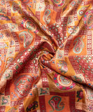 Rust Orange Colour Floral Pattern Brocade Silk Fabric