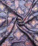 Greyish Blue Colour Floral Pattern Brocade Silk Fabric