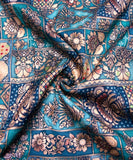 Teal Blue Colour Floral Pattern Brocade Silk Fabric