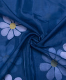Teal Blue Colour Floral Pattern Hand Paint Organza  Fabric