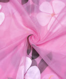 Rose Pink Colour Floral Pattern Hand Paint Organza  Fabric
