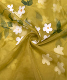 Mehandi Green Colour Floral Pattern Hand Paint Organza  Fabric