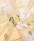 Cream Colour Floral Pattern Hand Paint Organza  Fabric