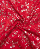 Red Color Floral Embroidery Uppada Silk Fabric