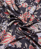 Black Colour Floral Print Viscose Modal Silk Fabric