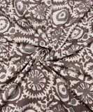 Grey Colour Floral Hand Block Print Cotton Fabric