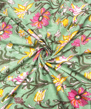 Light Green Colour Floral Hand Block Printed Cotton Fabric