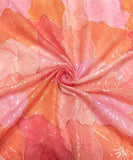 Rust Orange Colour Floral Organza Embroidery Fabric