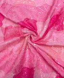 Magenta Colour Leaf Embroidery Organza Silk Fabric
