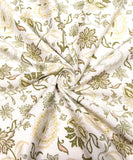 White Colour Floral Design Denim Fabric