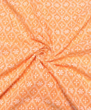 Peach Colour Chikankari Cotton Embroidery Fabric