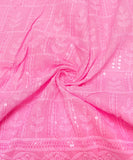 Pink Colour Chikankari Cotton Embroidery Fabric