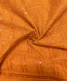 Mustard Brown Colour Chikankari Cotton Embroidery Fabric