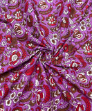 Purple Floral Pattern Screen Printed Cotton Fabric