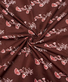 Earthy Brown Floral Pattern Screen Printed Cotton Fabric