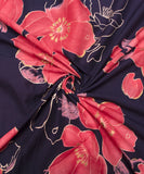 Navy Blue Floral Pattern Screen Printed Cotton Fabric