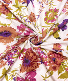 White Floral Pattern Screen Printed Cotton Fabric