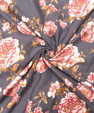 Grey Floral Pattern Screen Printed Cotton Flex Fabric