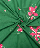 Green Floral Pattern Screen Printed Cotton Fabric