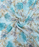 Sea Green Colour Floral Print Chiffon Fabric