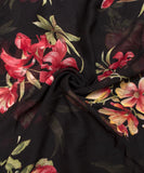 Black Colour Floral Print Chiffon Fabric