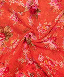 Orange Color Floral Screen Print Chiffon Fabric