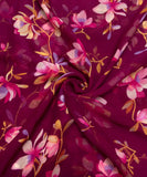 Wine Color Floral Screen Print Chiffon Fabric