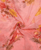 Pink Floral Screen Print Chiffon Fabric
