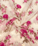 Cream Color Floral Screen Print Chiffon Fabric