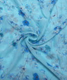 Light Blue Color Floral Screen Print Chiffon Fabric