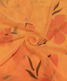 Light Orange Floral Hand Paint Georgette Fabric