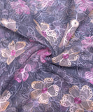 Grey Color Floral Embroidery Organza Position Print Fabric